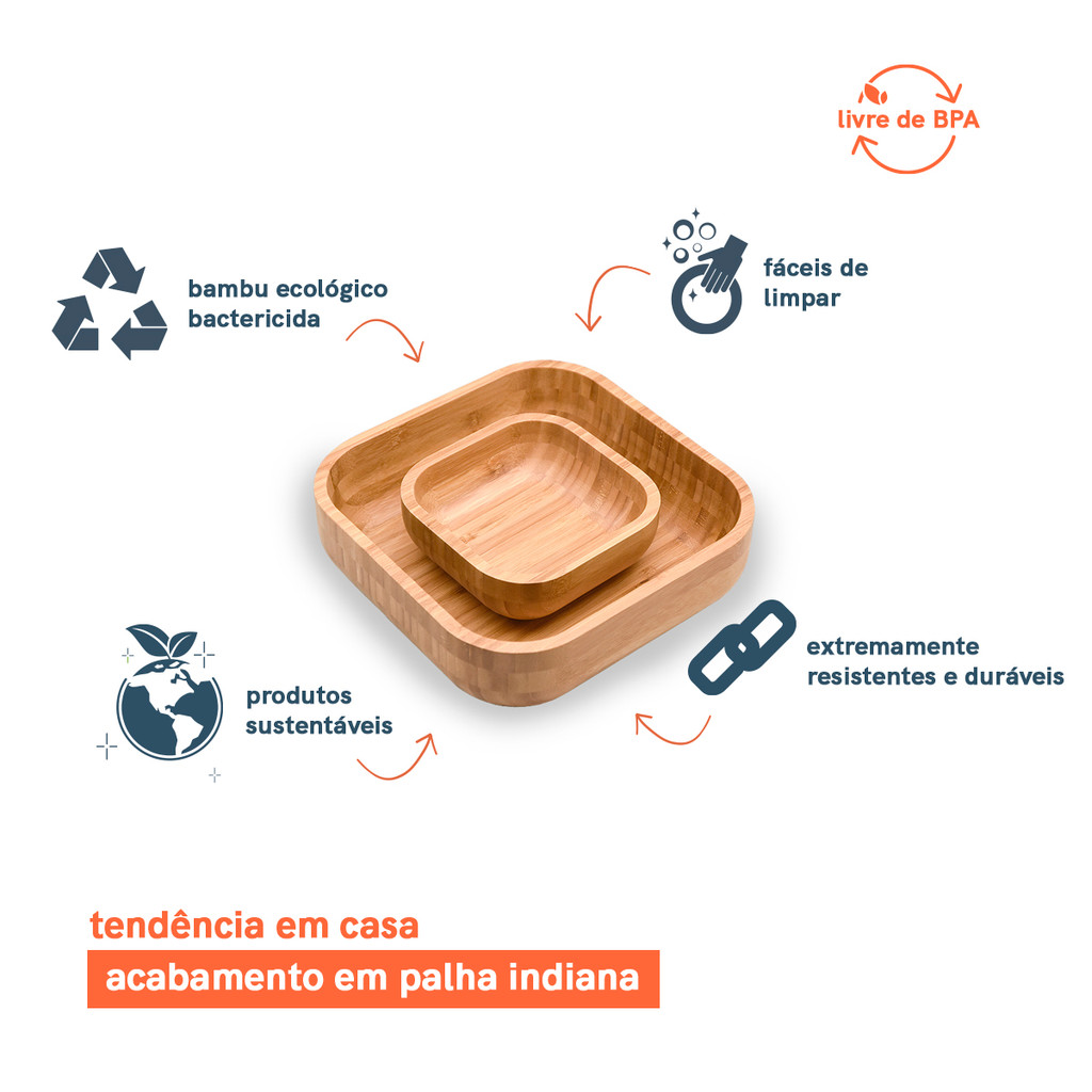 Conjunto Bowl Em Bambu Quadrado - Oikos — imagem 2 de 2