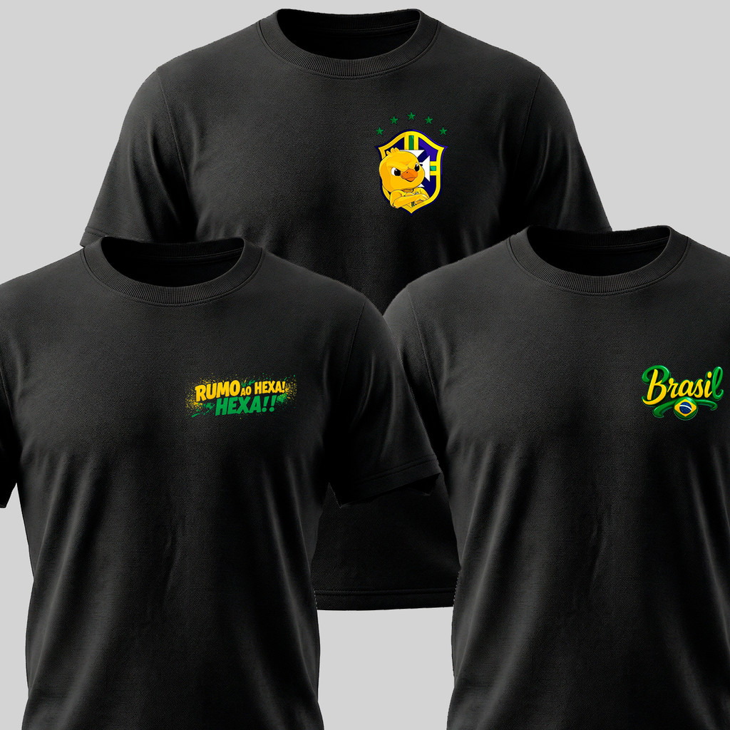 Camiseta Brasil | Estilo Torcida | Tamanho infantil ao GG | Algodão Premium | Unissex | Estampas variadas | Cor Preta