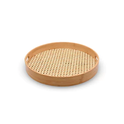 Bandeja Em Bambu Redonda Vazada 35cm - Oikos