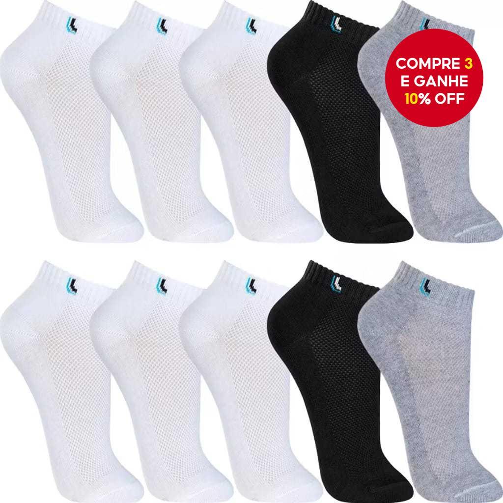 Conjunto De 10 Pares De Meias De Algodão De Corte Baixo | Tornozelo De Malha Respirável Para Homens E Mulheres (Preto/Br em Oferta na Shopee