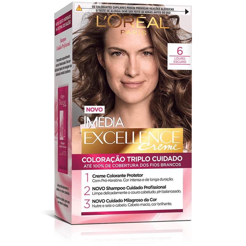 Kit Tintura Imédia Excellence L'Oréal Louro Escuro 6 em Oferta na Shopee