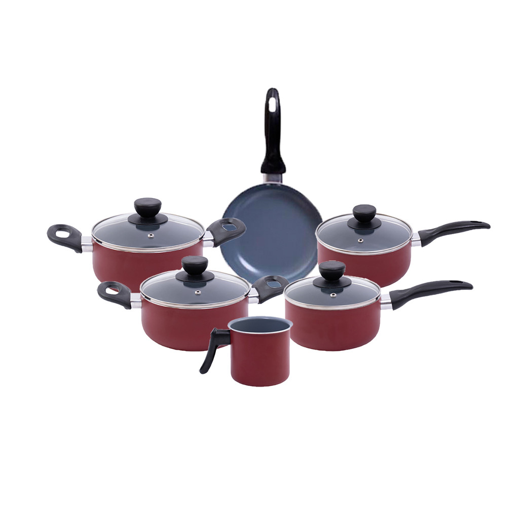 Jogo de panelas antiaderente cerâmica 6 pçs vermelha - Oikos em Oferta na Shopee