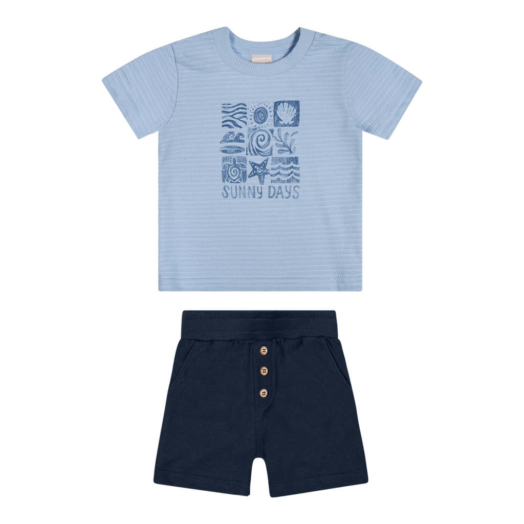 Conjunto Infantil Menino Sunny Textura Colorittá Azul em Oferta na Shopee