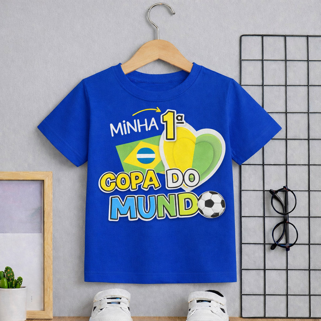 Camiseta Infantil Do Brasil Minha Primeira Copa Do Mundo 100% algodão