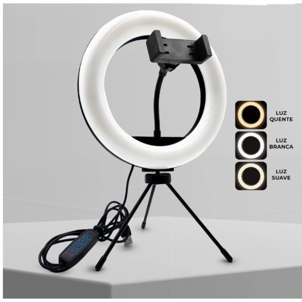 Ring Light de Mesa Blogueira Portatil Luminária De Led Tripé + 6 Polegadas De 16 Cm Right ZMX-160