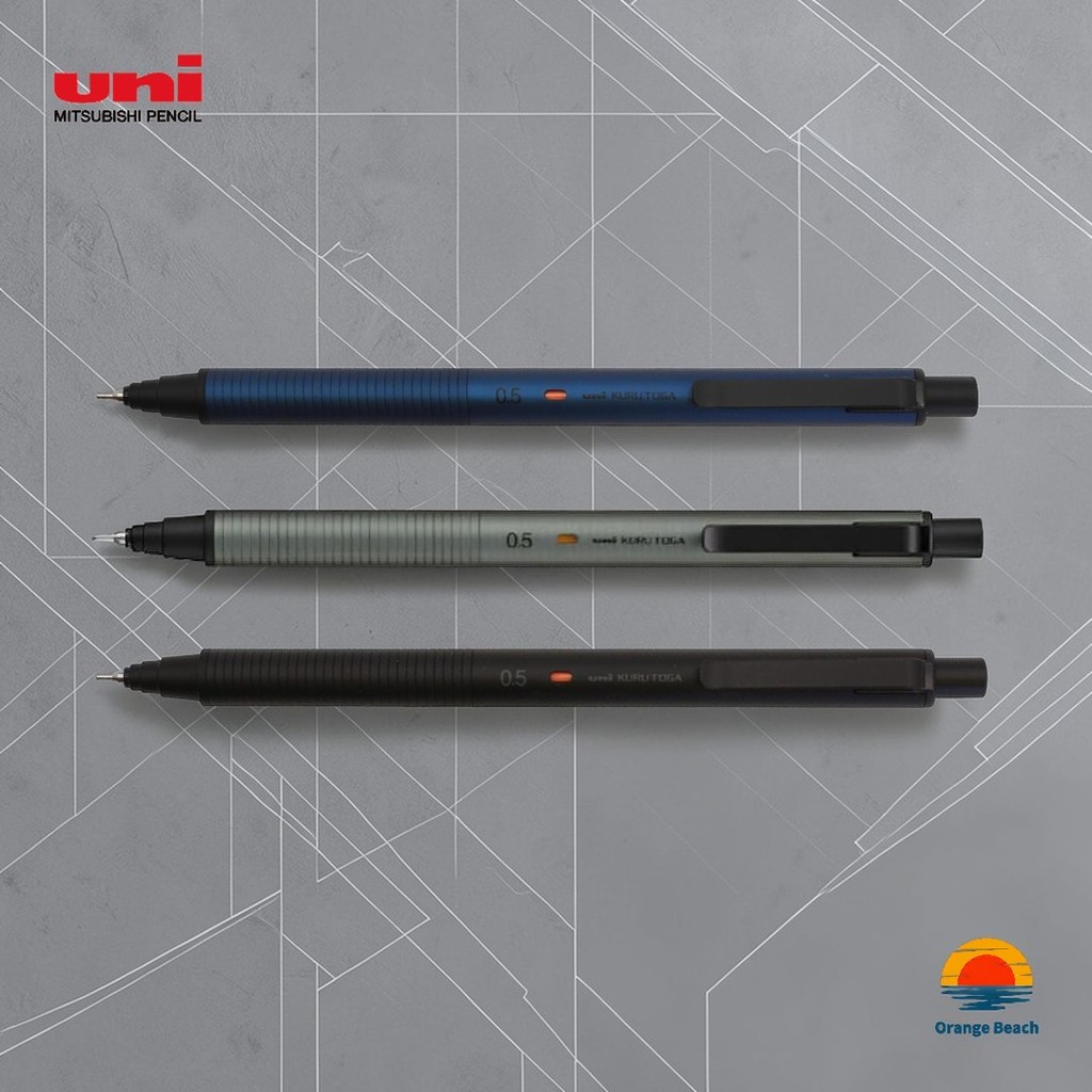 Uni Kuru Toga Metal 0.3/0.5mm/Grafite Auto-Rotativo/Corpo Aluminio/Nib Damper/3 Cores/Japao
