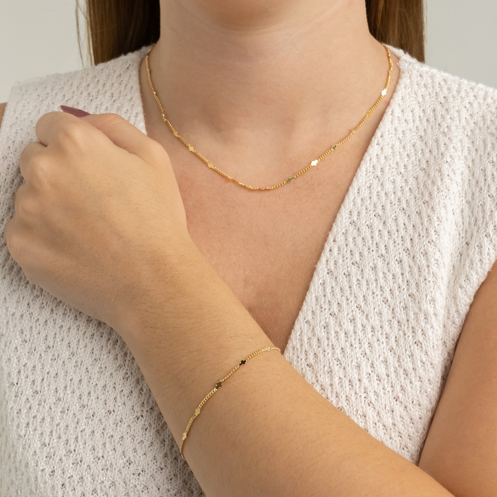 Conjunto Colar e Pulseira Cruz Dourado ou Prata Banhado- D France Semijóias