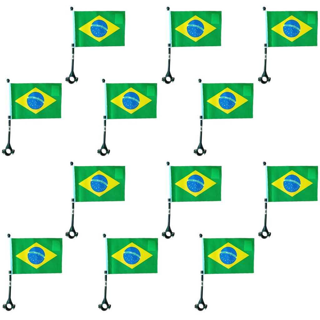 Kit 12 Bandeiras Brasil Para Moto Copa Do Mundo Torcedor Seleção Brasileira Hexa Campeonato Decoração Torcer
