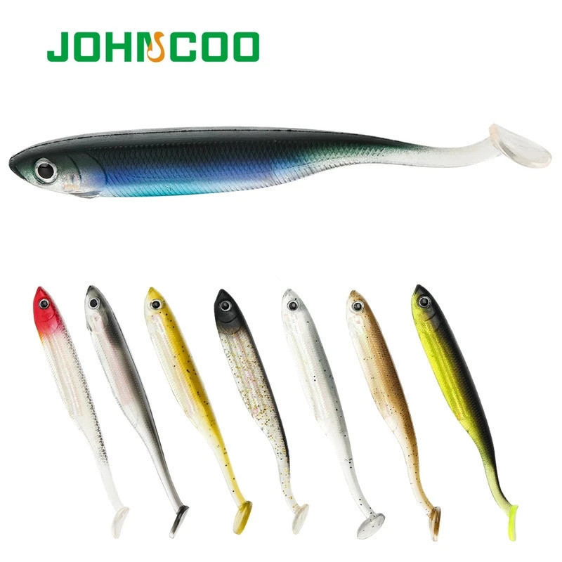 JOHNCOO Soft Bait Rainbow Minnow 5.4G 9.7G T Tail Fishing Lures  Artificial Soft Lures 5pcs Silicone Bait Bass Pike Bait
