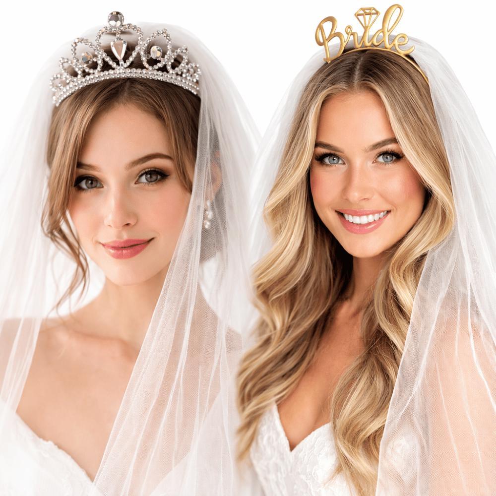 Tiara com Véu Bride Despedida de Solteira Tiara Princesa Véu Noiva Bride Variedade Festa Comemoração