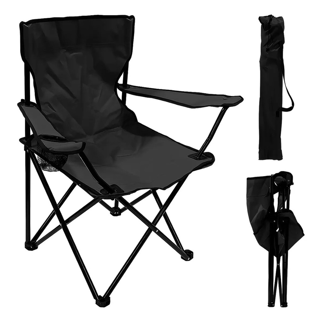 Cadeira Dobrável Camping 120kg Resistente Suporte Para Copo Bolsa Pesca Caça Praia Trilhas Viagens Lazer Quintal Pratica