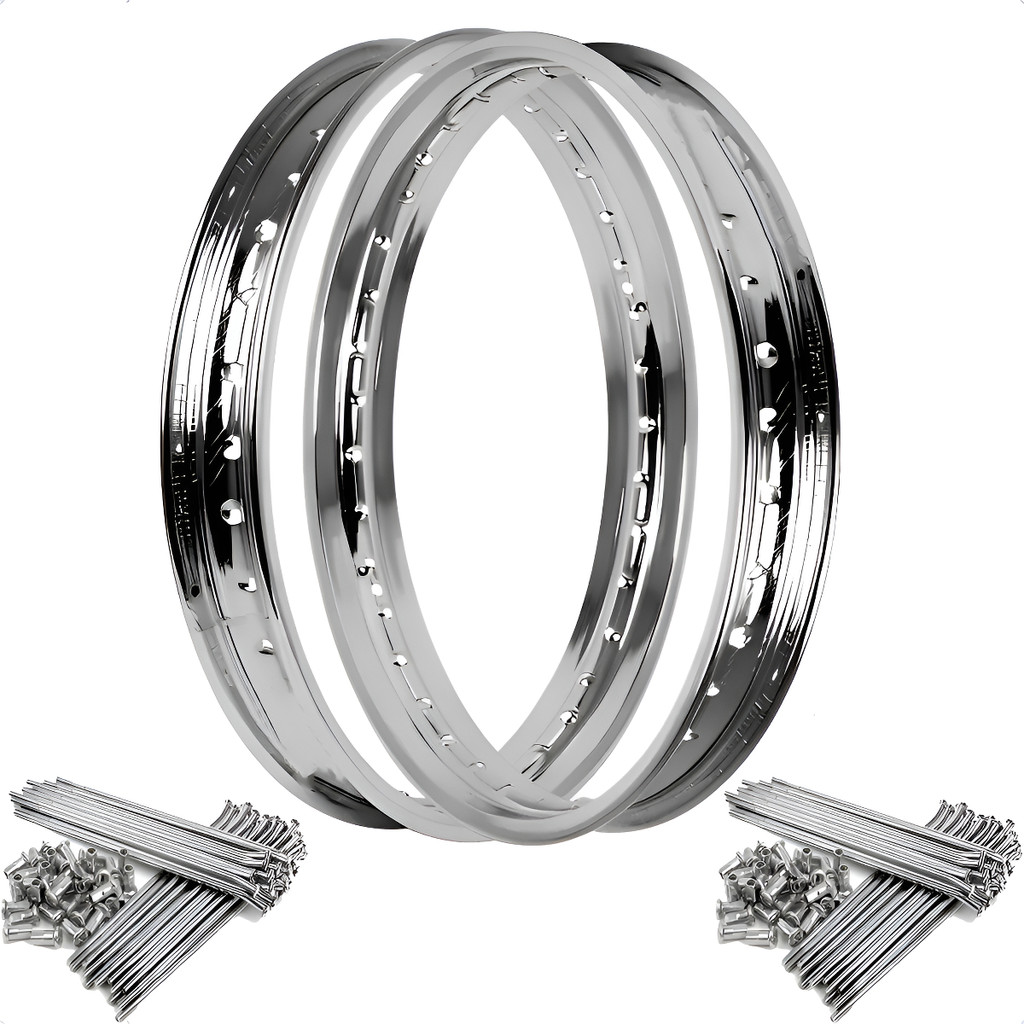 Par Aro Cromado Dianteiro + Traseiro + Par Jogo Raio Inox 3,5mm Titan Fan 125 150 160 Freio Tambor
