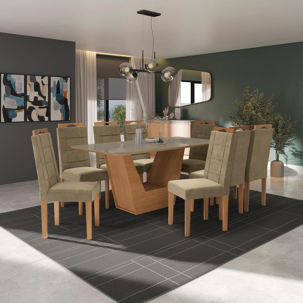 Conjunto Sala de Jantar Verbana Kappesberg 8 Cadeiras Veludo Bege