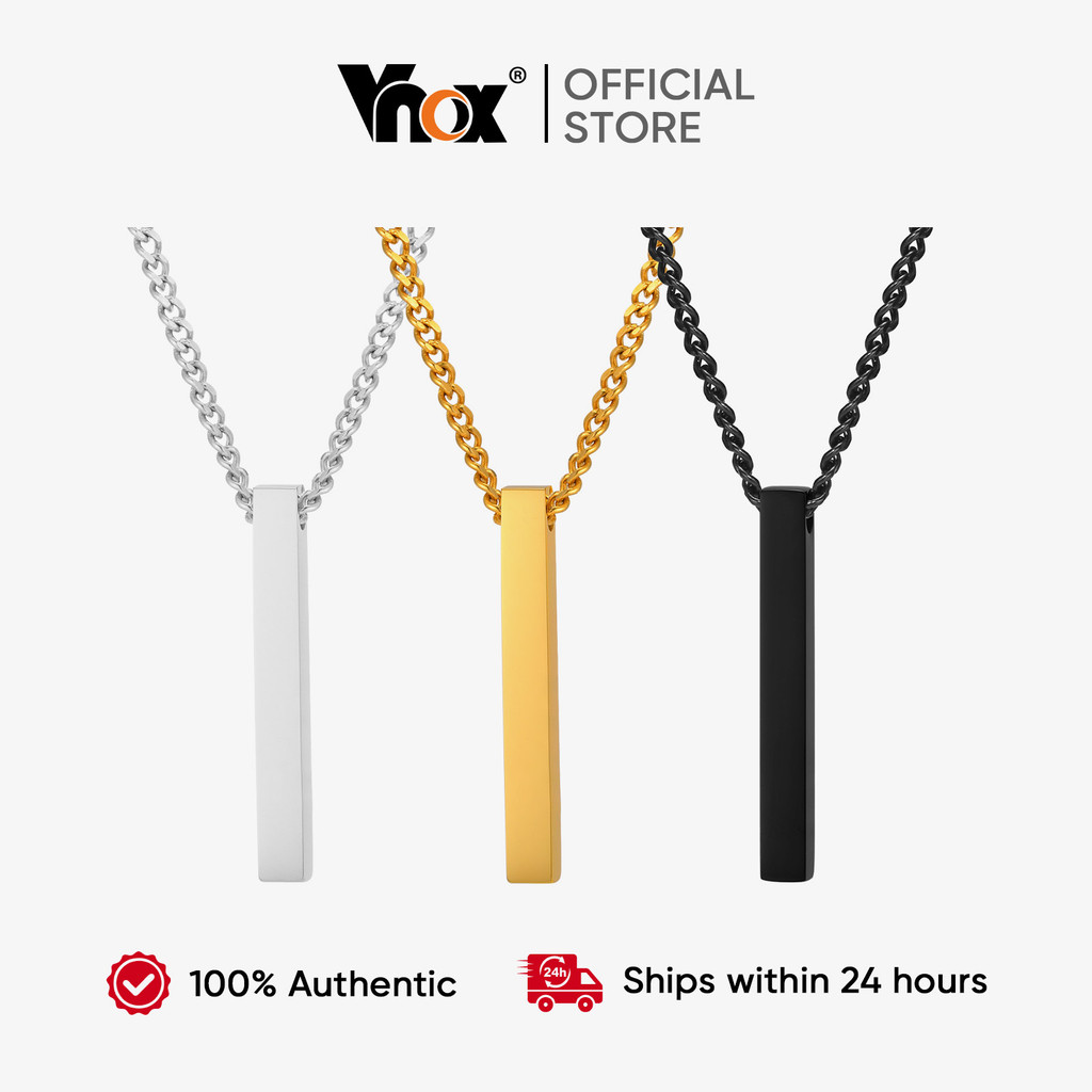 Colar Com Pingente De Corrente De Barra De Aço Inoxidável Vnox Para Homens , Prata/Ouro/Preto Masculino Presente