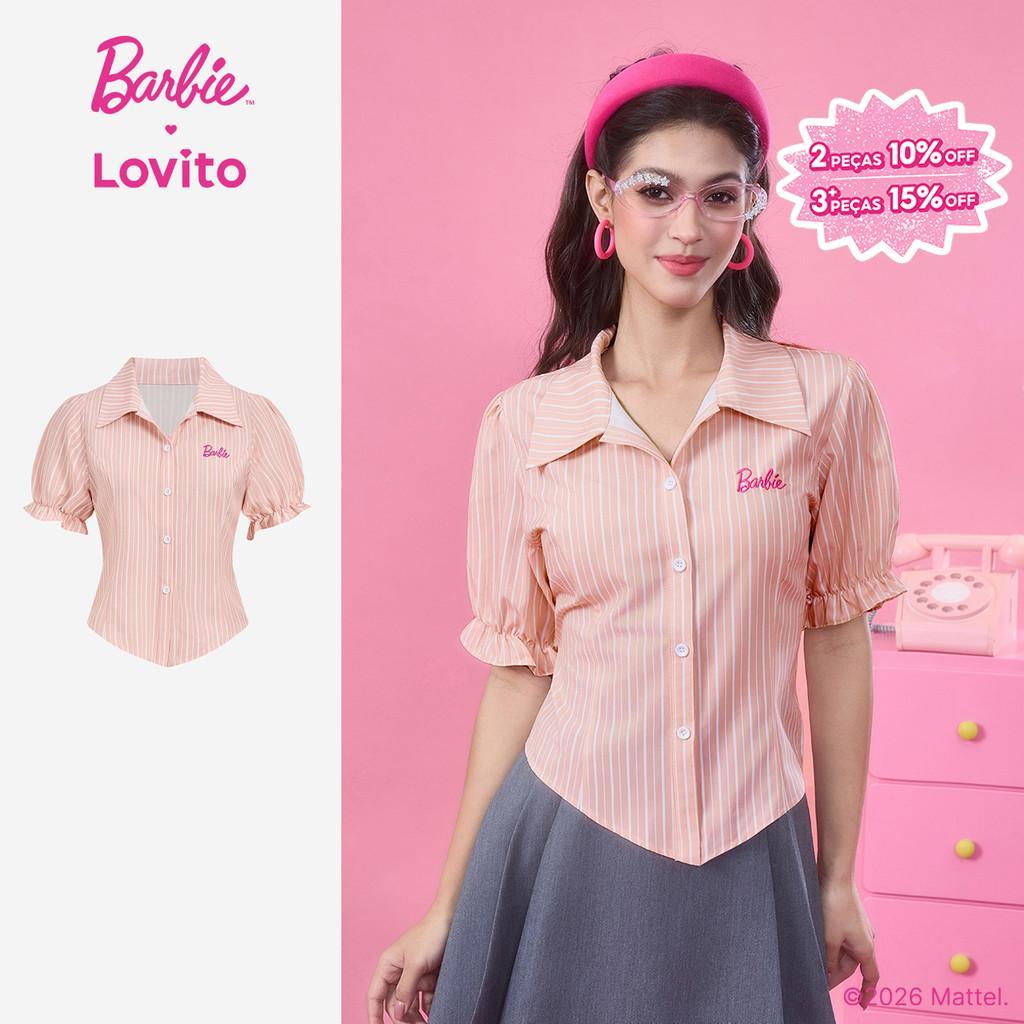 Barbie™ X Lovito Blusa Casual Bordada Blusa Primavera/verão para Mulheres LB1AD020