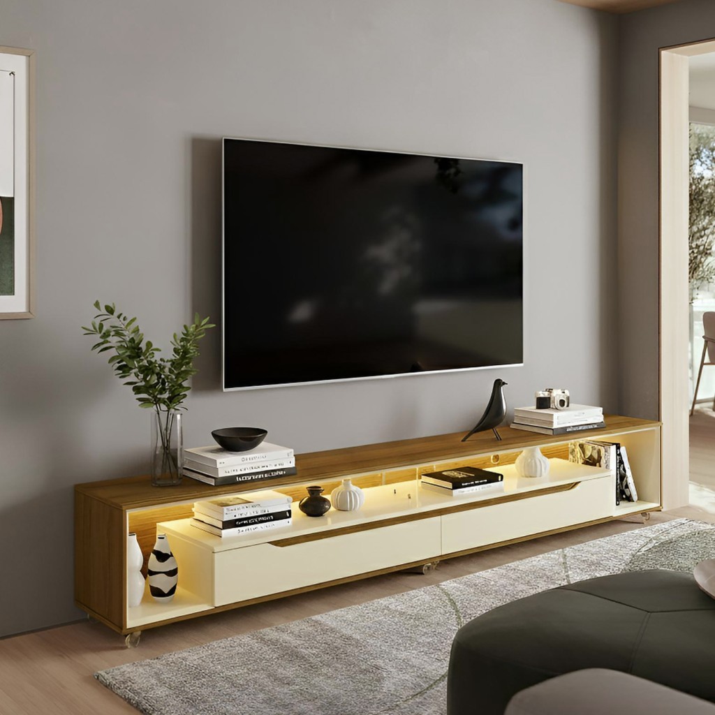 Rack para Sala com Led e Rodízios P/Tv 70 Polegadas 220cm Loop - Olivar Móveis em Oferta na Shopee