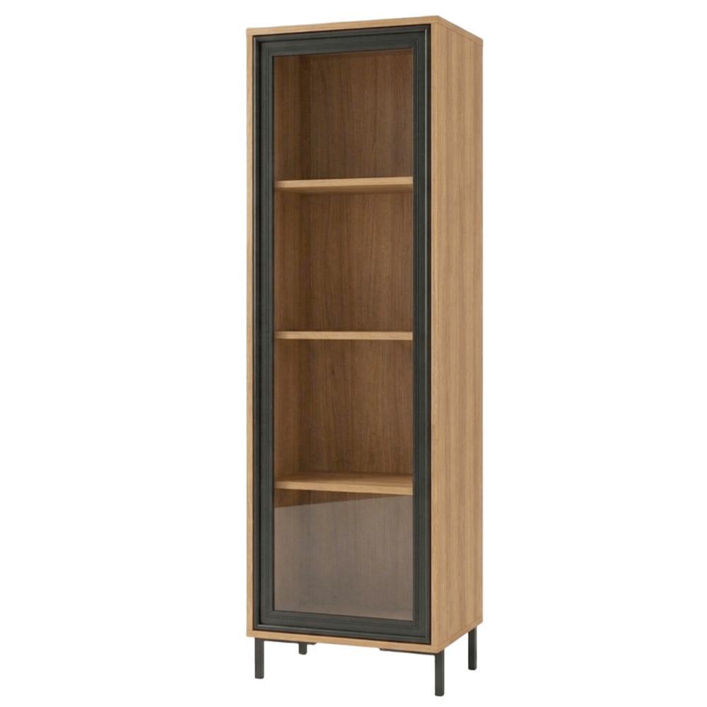 Estante Cristaleira Alta 1 Porta Vidro 3 Prateleiras Refresh BH 08 Lâmina Mel/Preto - BRV Móveis