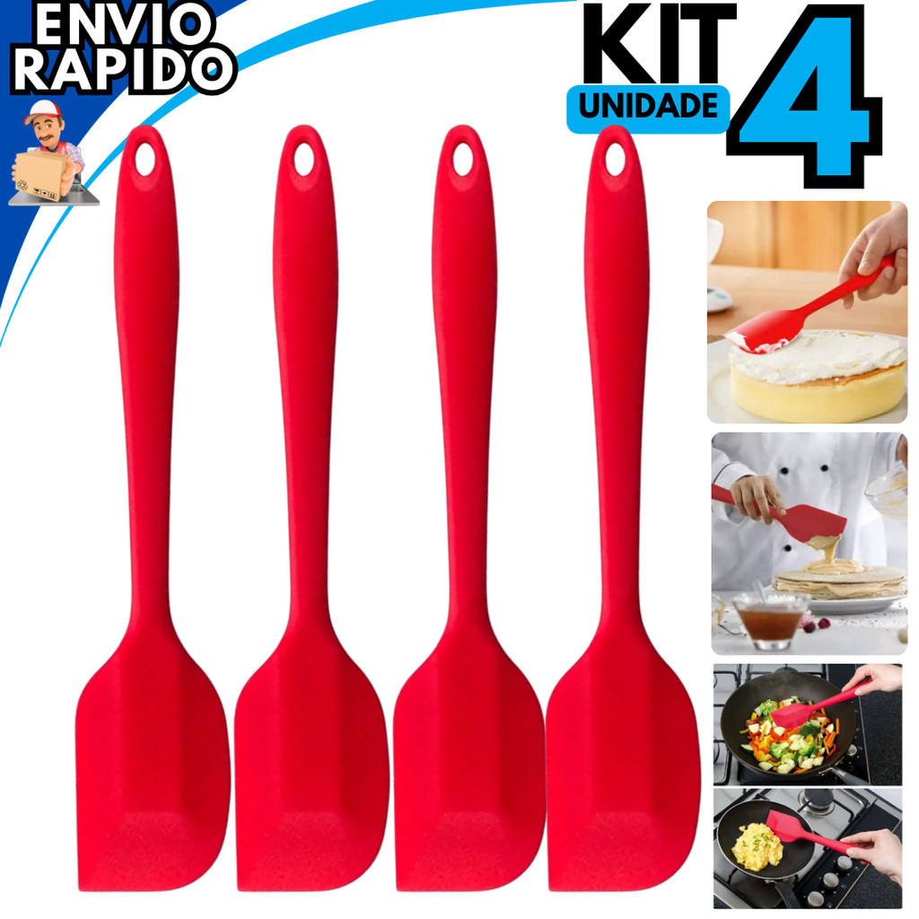 Kit 4 Espátula De Silicone Pão Duro Resistente Casa Cozinha Buffet Padaria Confeitaria Silicone Resistente Antiaderente em Oferta na Shopee