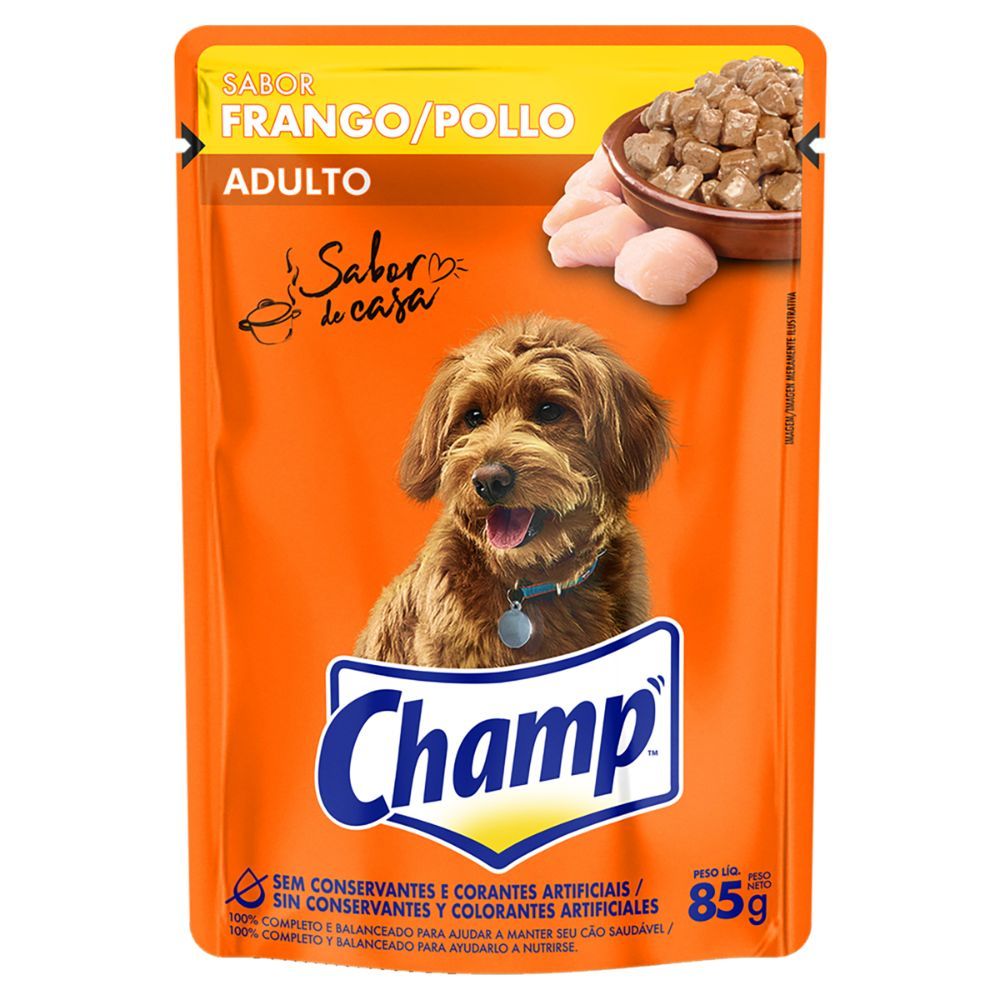 Ração Úmida Champ Adulto sabor Frango Sachê 85g em Oferta na Shopee
