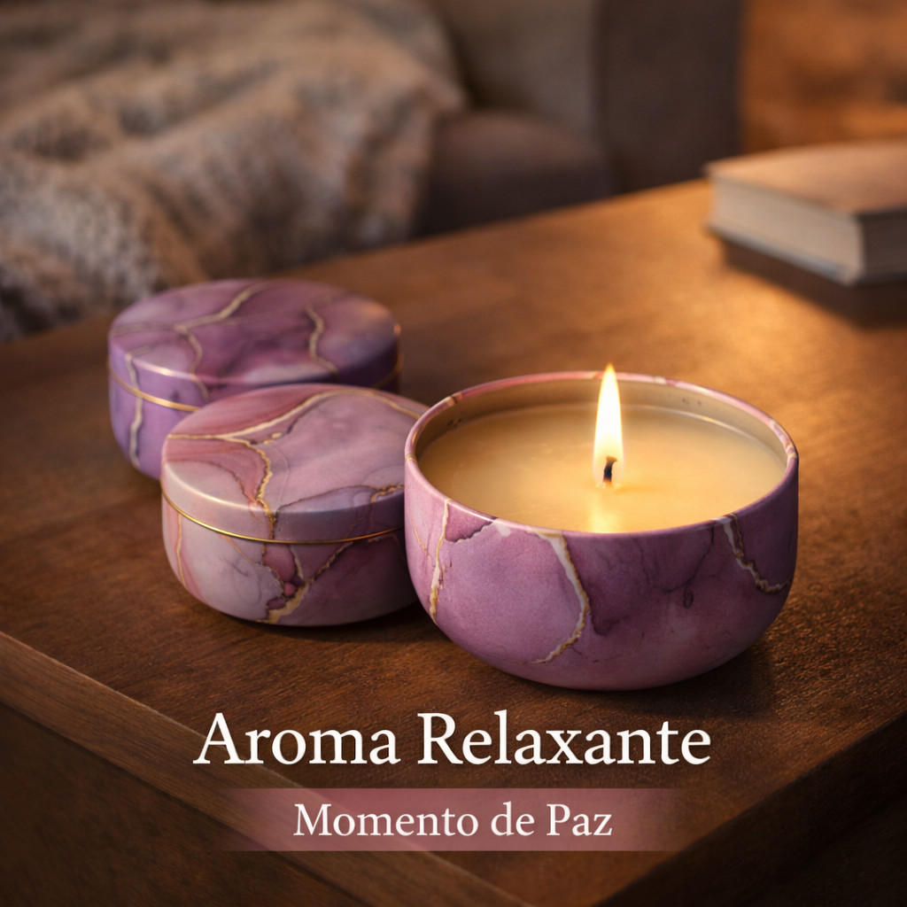 Kit 3 Velas Aromáticas Premium na Lata – Design Mármore Perfumada Sensorial Decorativa