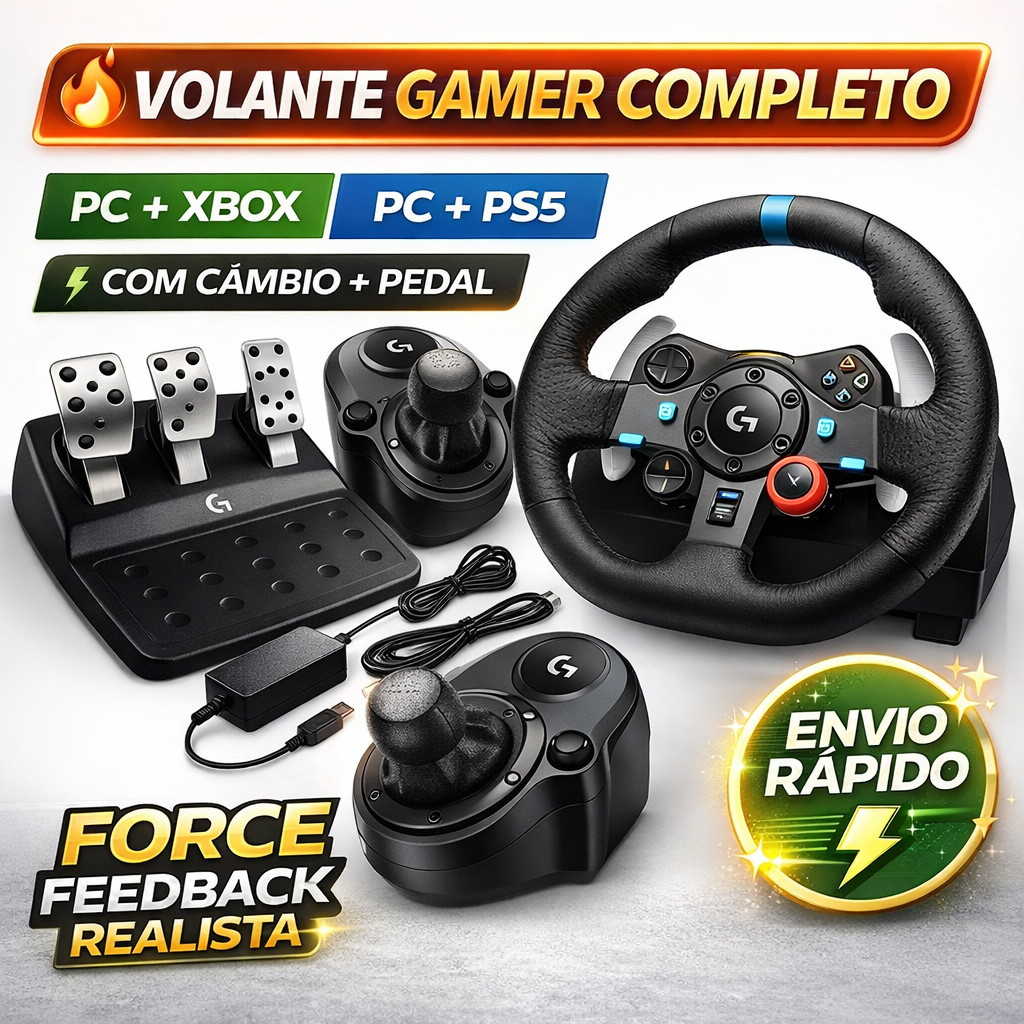 Volante Gamer PS5 PC Profissional com Pedais e Câmbio Racing