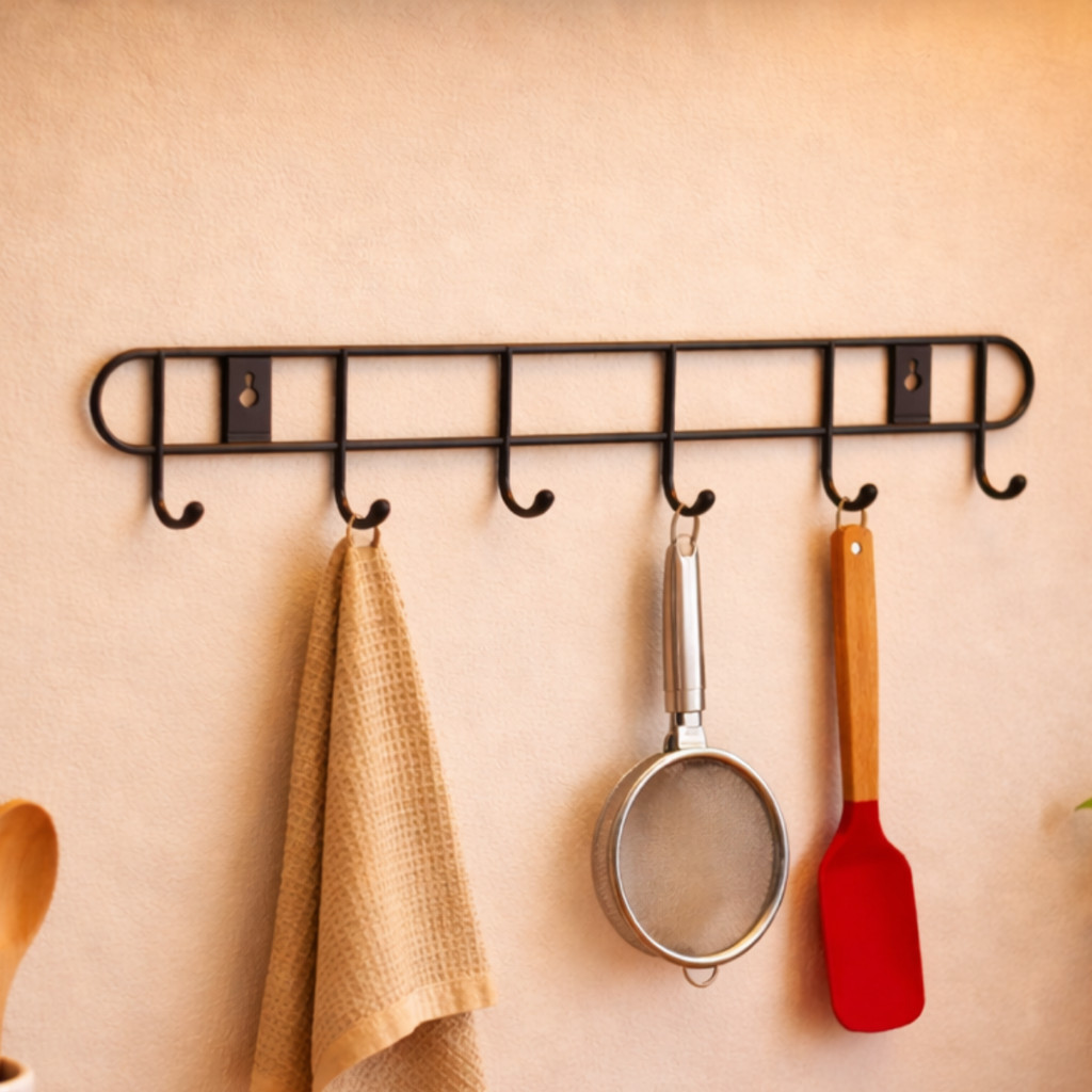 Kit 1/2/4 Cabideiro de Parede 6 Ganchos Multiuso Suporte Organizador Utensílios Cozinha Lavanderia