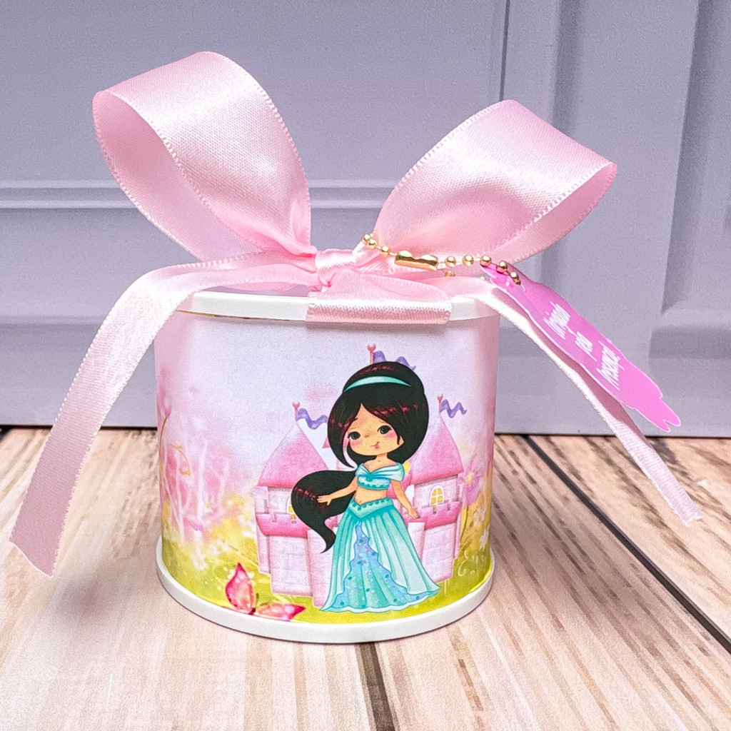 Kit Tubolatas Princesa Jasmine personalizadas 10 unidades com chaveiro 5×6  - Lembrancinha de Aniversário