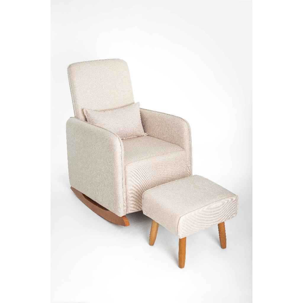 Poltrona de Amamentação HELENA Balanço com Almofada + Puff Linho Bege COD 2501 - Lahome Decor