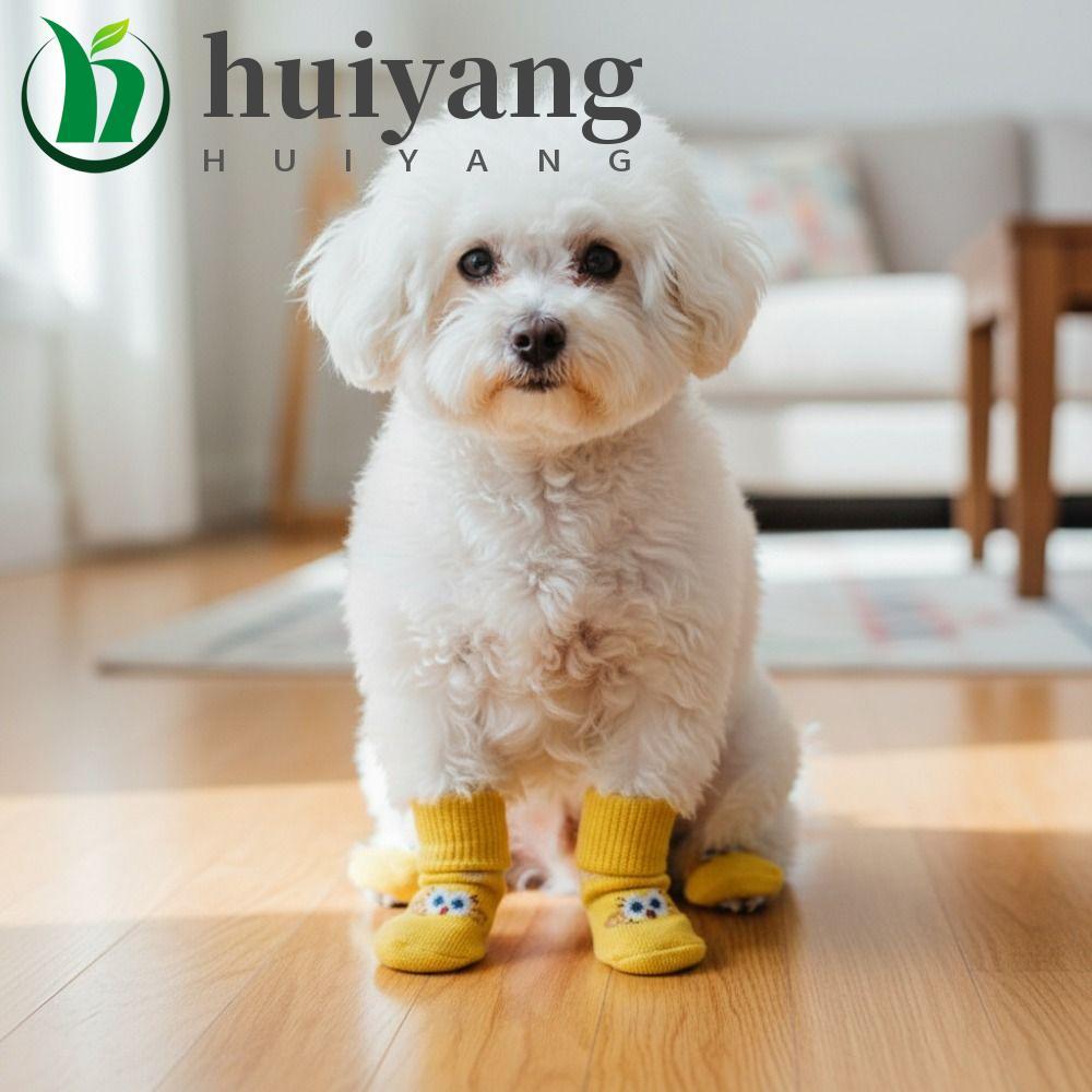 HUIYANG 4 Unidades/Conjunto Meias Antiderrapantes Para Animais De Estimação , Quentes Elásticas Com Padrão De Desenho An