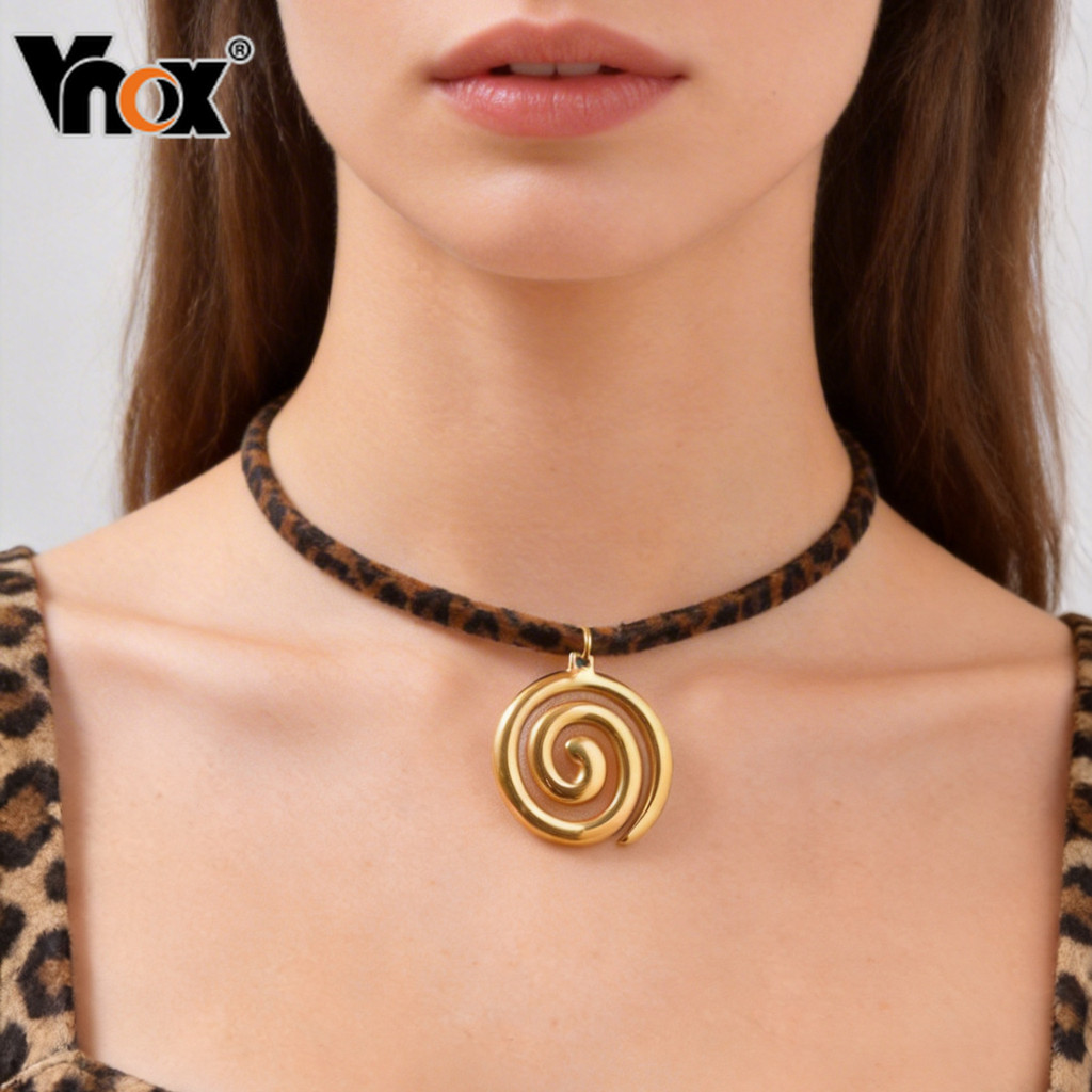 Colar Curto Com Estampa De Leopardo Pingente De Concha Vnox Para Mulheres , Gargantilha De Ouro Estilo Oceano