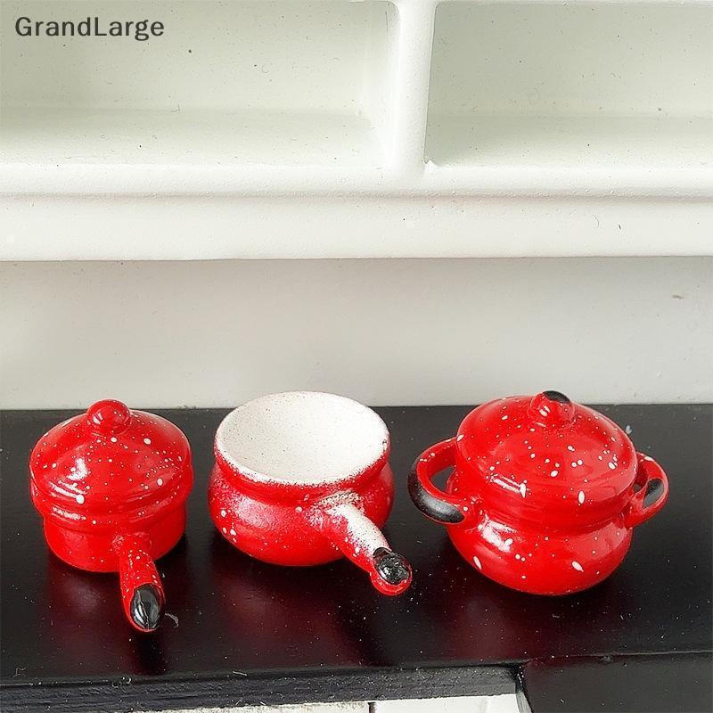 [GrandLarge] 3 Unidades 1/12 Casa De Bonecas Em Miniatura Modelo De Panela Vermelha Boneca Utensílios De Cozinha Para De