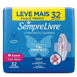 ABSORVENTE SEMPRE LIVRE CONFORTO DIURNO COBERTURA SUAVE COM ABAS 32  UNIDADES em Oferta na Shopee