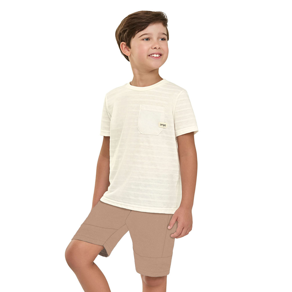 Conjunto Infantil Menino Malha Rajada Elian Bege