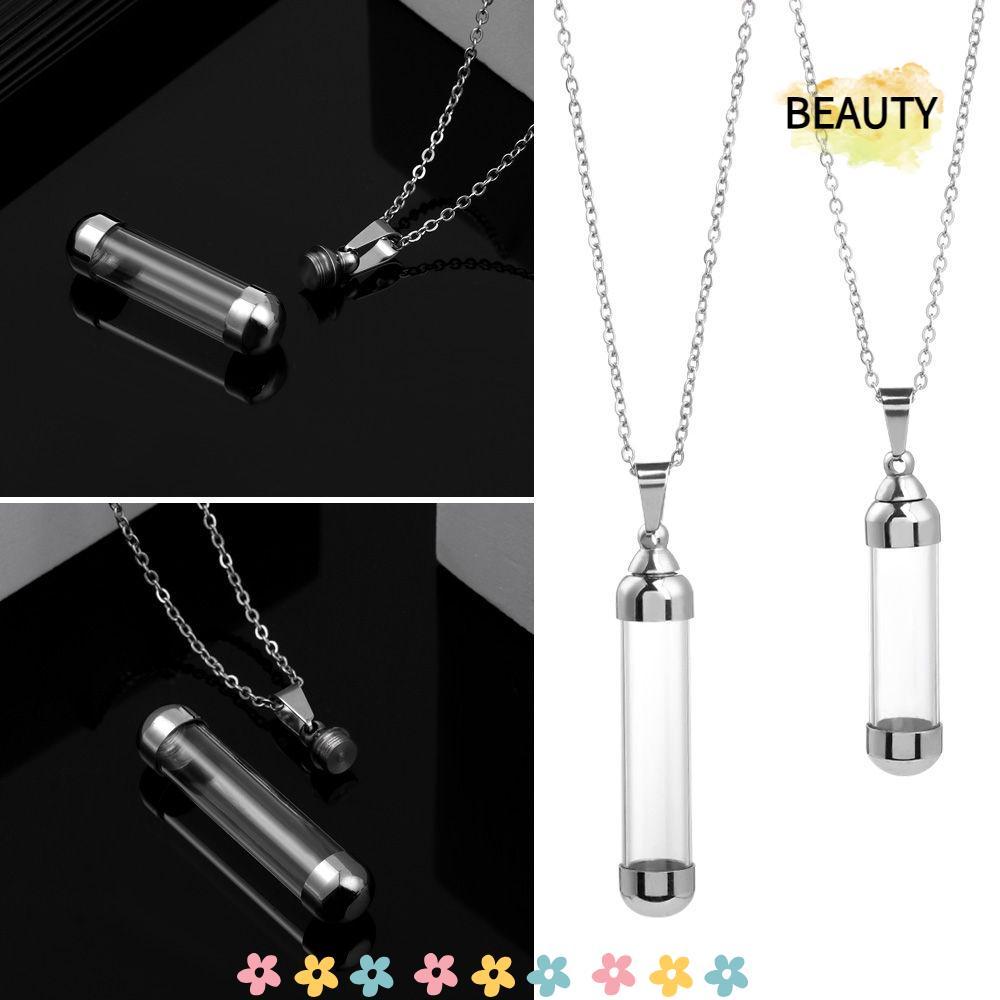 BEAUTYHOMEBR Colar De Frasco De Vidro Com Tampa De Rosca Que Pode Ser Aberta , Corrente De Aço , Amuleto Da Sorte