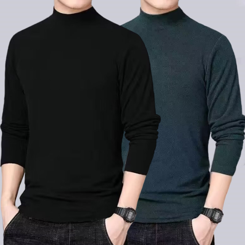 Camisa de fundo masculina outono inverno quente dupla face forro de lã meados de pescoço interior camiseta de manga comp