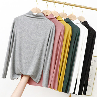 Modal camiseta de manga comprida feminina 2023 primavera outono meia gola alta sem costura camisa de fundo interno fino-