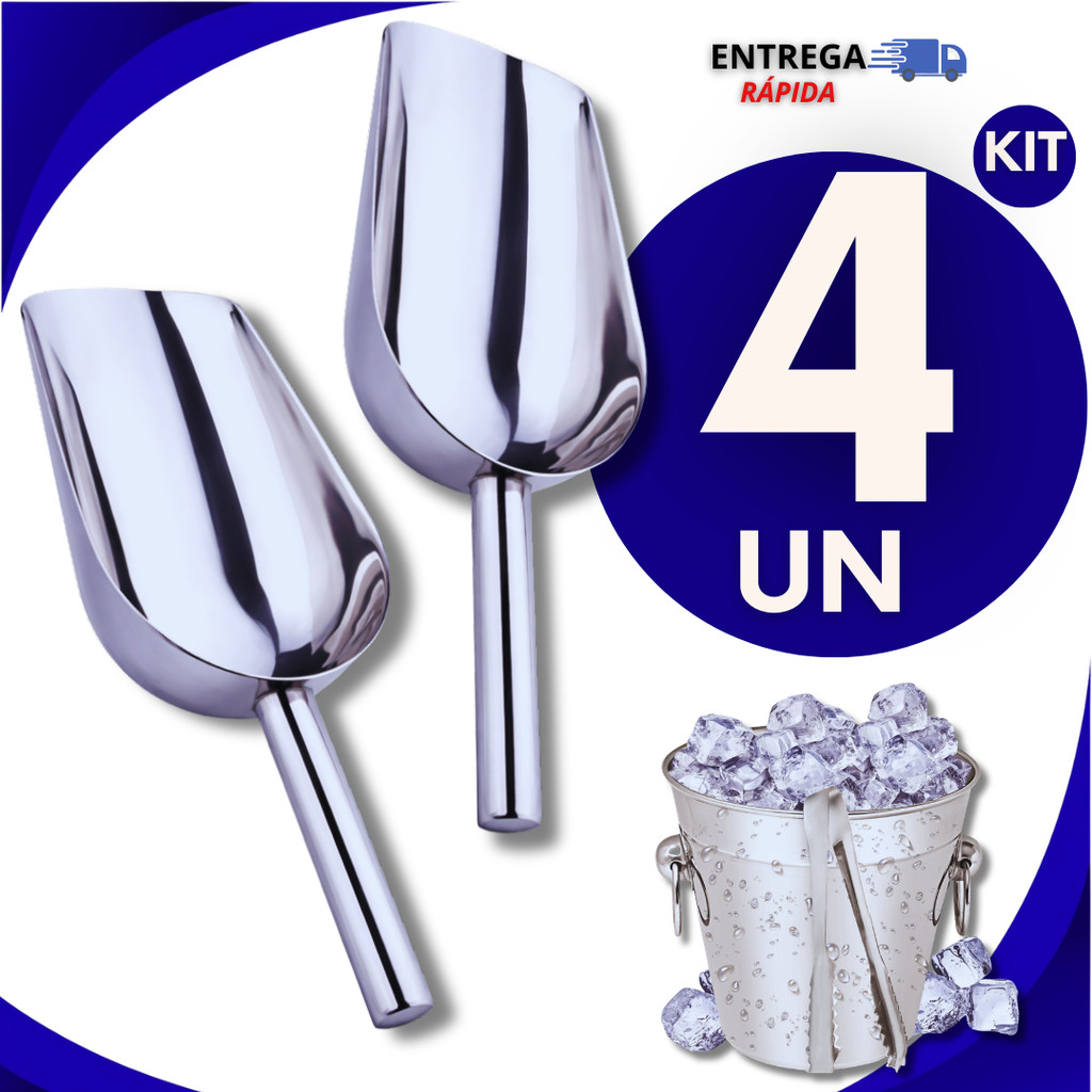 Combo 04 Pá Pegador Gelo Em Aço Inox 9" Para Cereais Ração Casa Cozinha Lojas Utilidades Multiuso