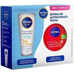 Kit Protetor Solar Facial Toque seco Antissinais FPS70 40ML + NIVEA Creme Facial Antissinais 100G