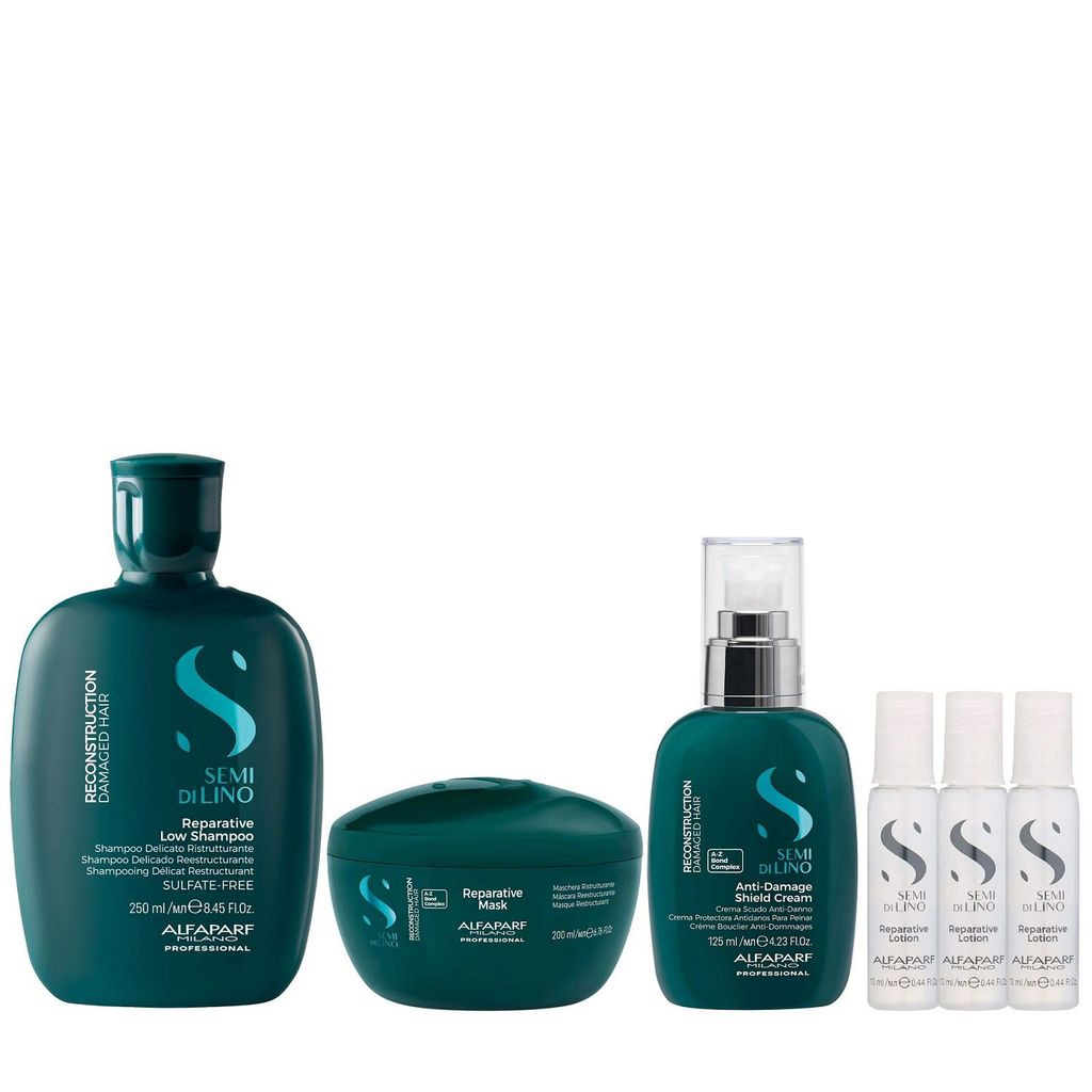 Kit Alfaparf Semi Di Lino Reconstruction - Shampoo 250ml + Máscara 200ml + Creme 125ml + 3x Ampola 13ml