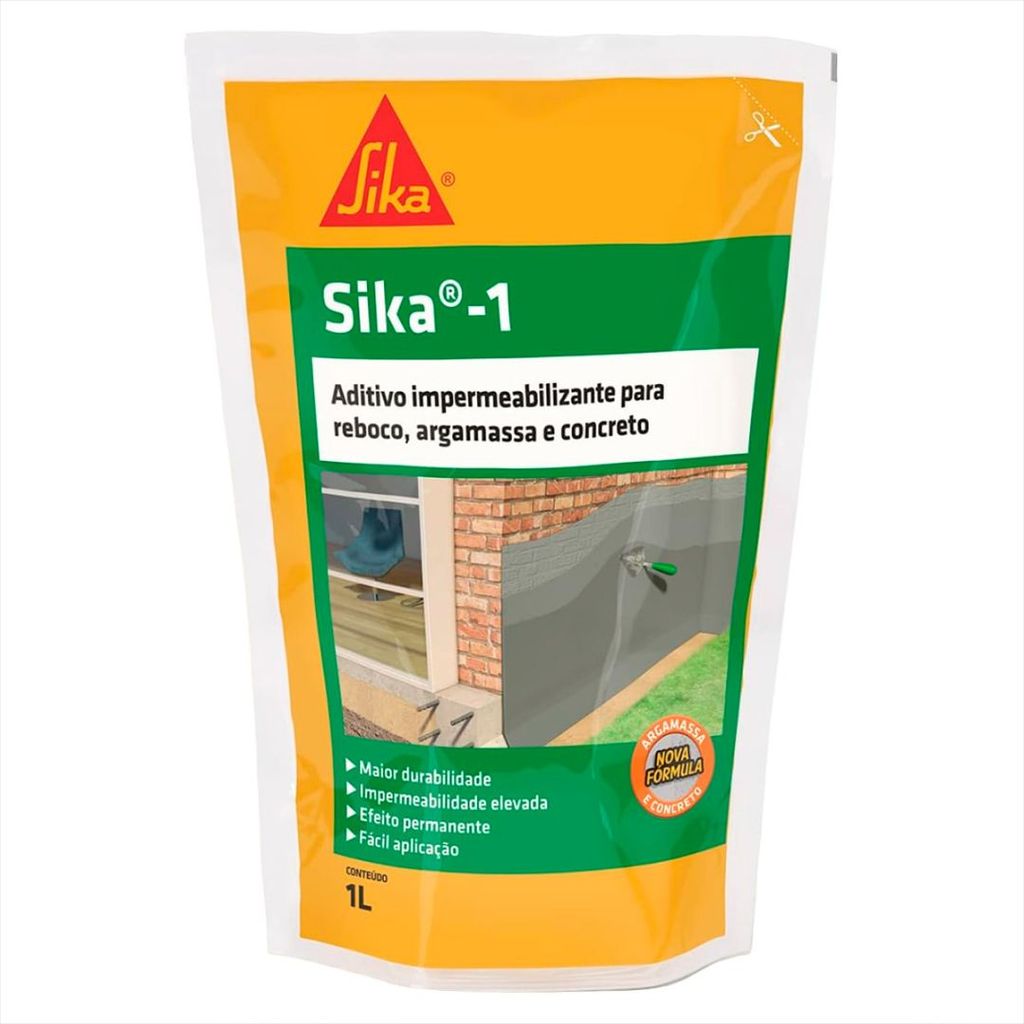 Aditivo Impermeabilizante Para Reboco Argamassa e Cocreto Sika-1 Sache 1 L Fácil Aplicação