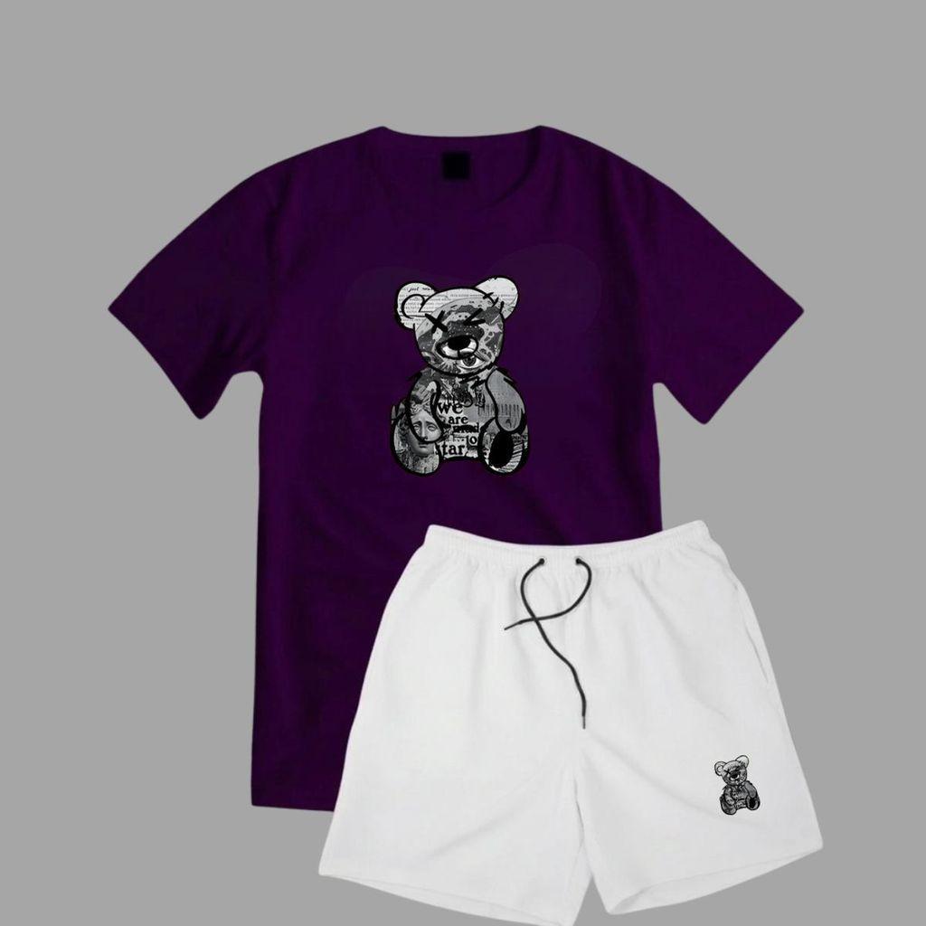 Kit Camiseta Algodão Premium e Short Tectel Conjunto Urso New Jornal Urbans Life Masculino