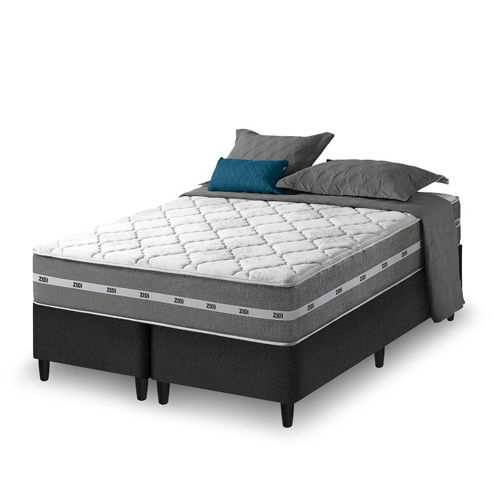 Cama Box Queen Bipartido Preto + Colchão Molas Ensacadas Zidi Miami 158x198x59cm