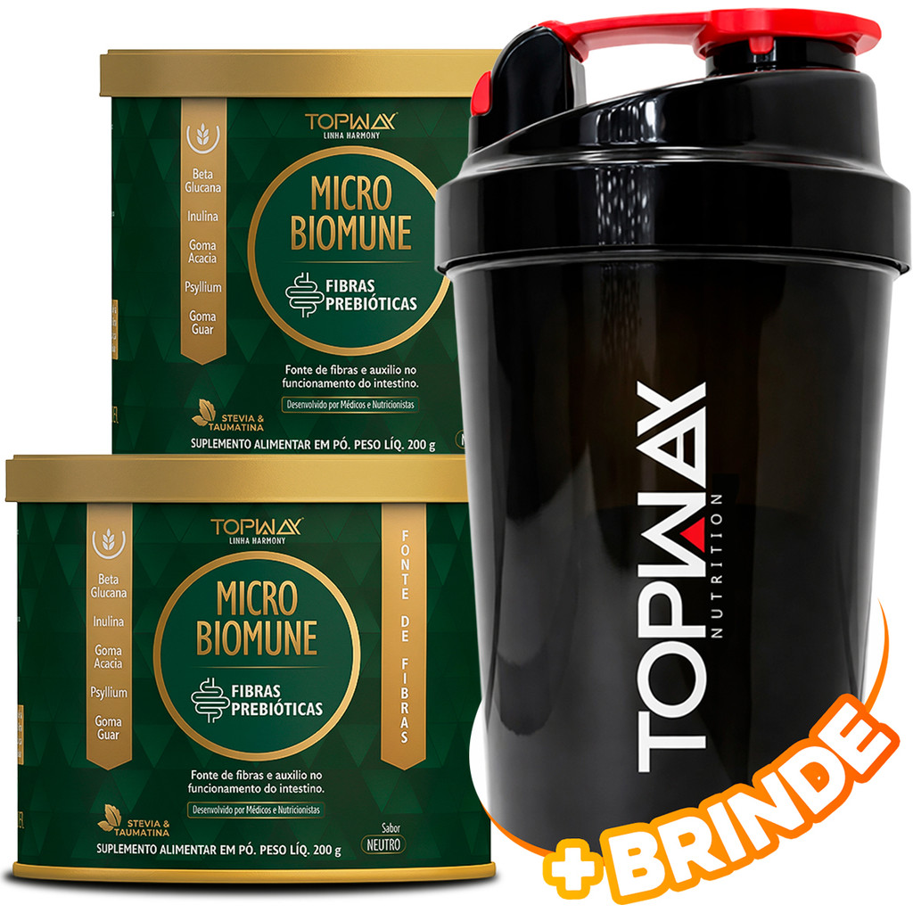 2x Suplemento Alimentar Topway Microbiomune Betaglucana + Fibra Prebiótica Sem Sabor + Coqueteleira