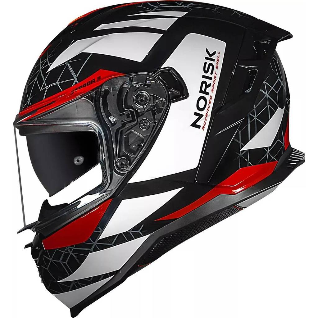 Capacete Norisk Strada 2 Evoque Fechado Integral Com Óculos Solar Masculino Feminino Branco Preto e Vermelho