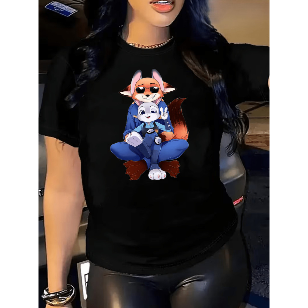 BR.Moonlight Camiseta Feminina Zoo Filme Raposa Coelho Animados Confortável Linda Divertida Casual