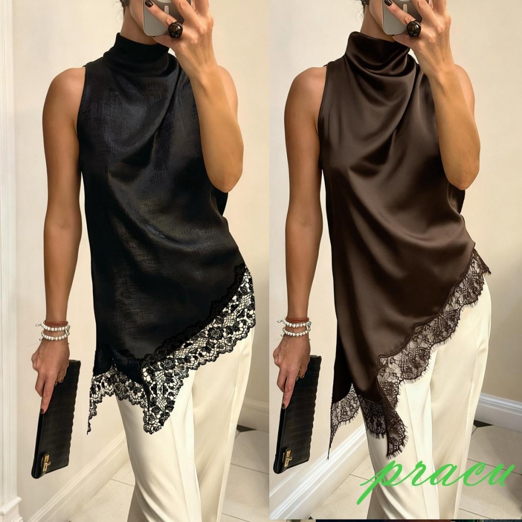 Mulheres Sem Mangas Halter Pescoço Cor Sólida Cetim Longo Regatas Com Renda em Oferta na Shopee