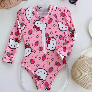 Maiô Infantil Com Ziper Personagens Hello Kitty Para Meninas Com Proteção UV Moda Verão Praia Carnaval em Oferta na Shopee