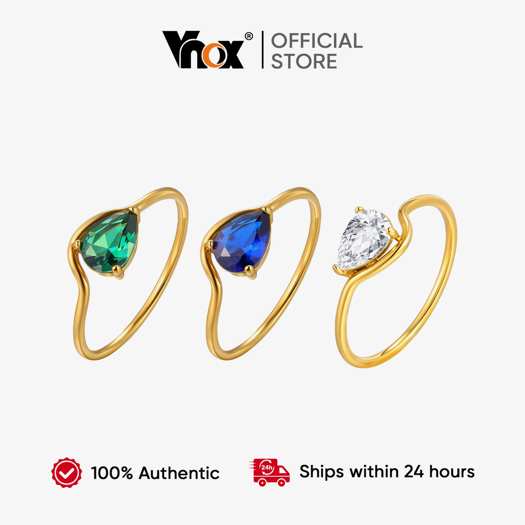Vnox Luxo Gota De Água Em Forma De Zircônia Cúbica Anel Feminino De Aço Inoxidável Banhado A Ouro 18K Joias À Prova D'ág em Oferta na Shopee