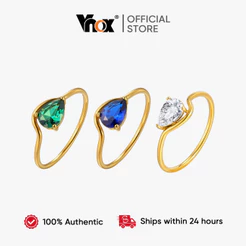 Vnox Luxo Gota De Água Em Forma De Zircônia Cúbica Anel Feminino De Aço Inoxidável Banhado A Ouro 18K Joias À Prova D'ág