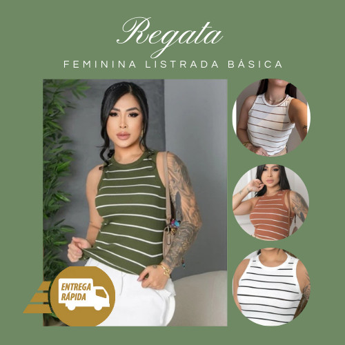 Regata Feminina Listrada Bicolor Americana – Algodão Canelado Premium